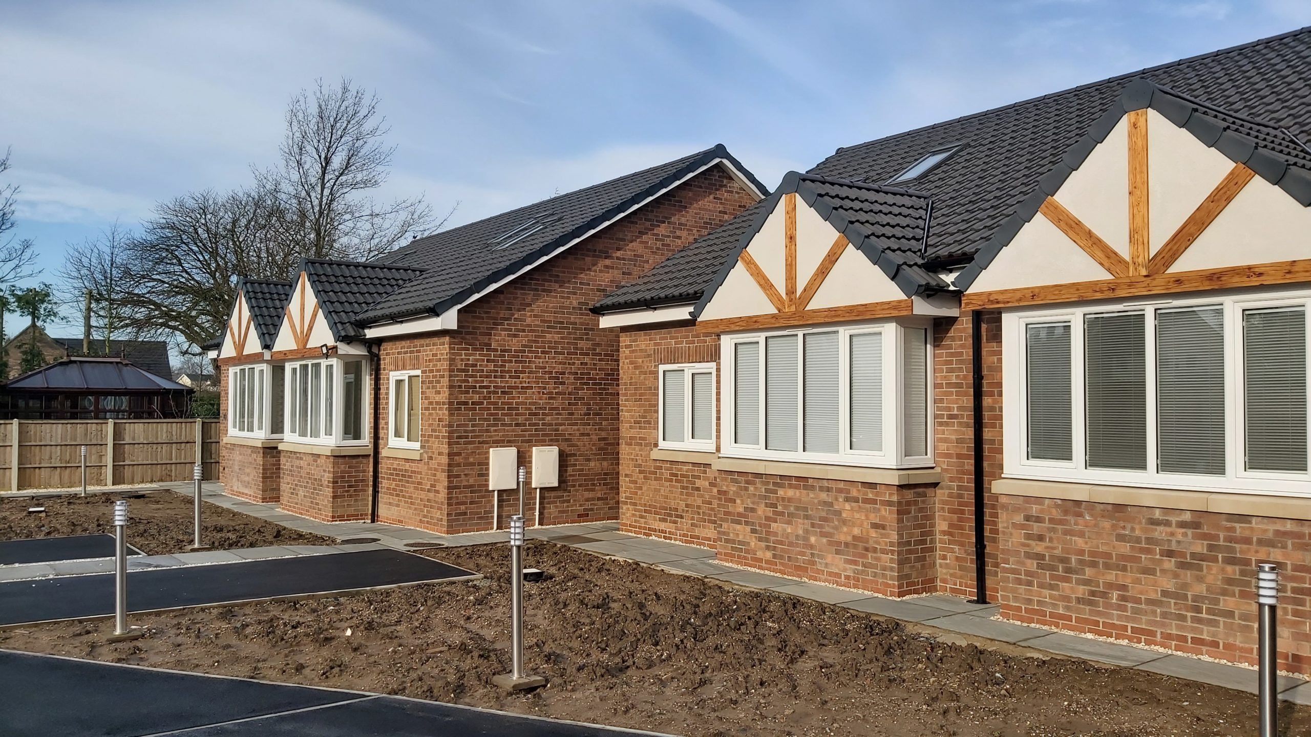 side angle view of new build bungalows