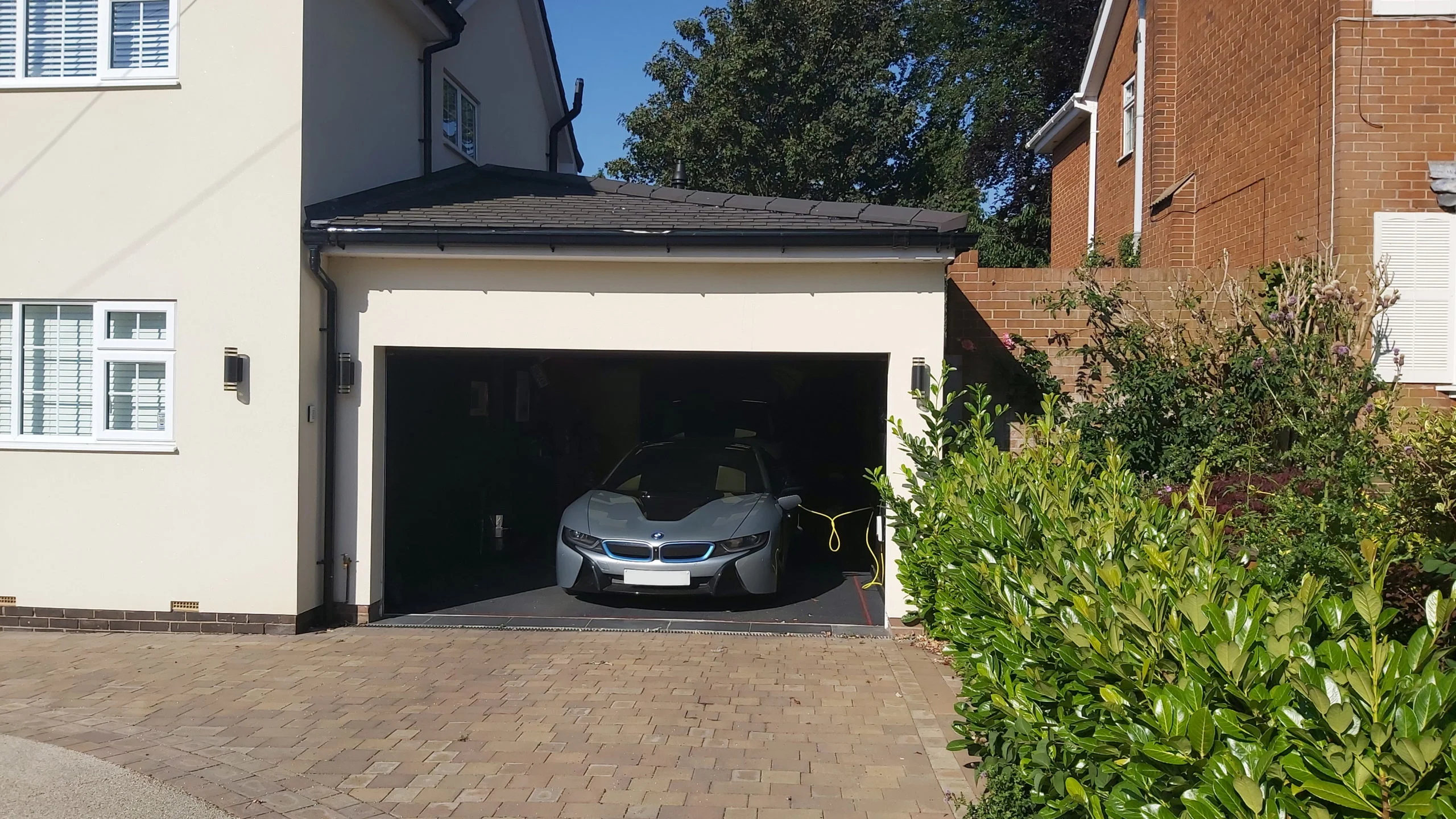 Car parked inside new garage