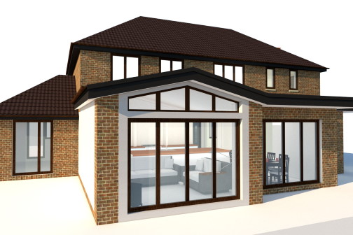 3D house visualisation with glass walls