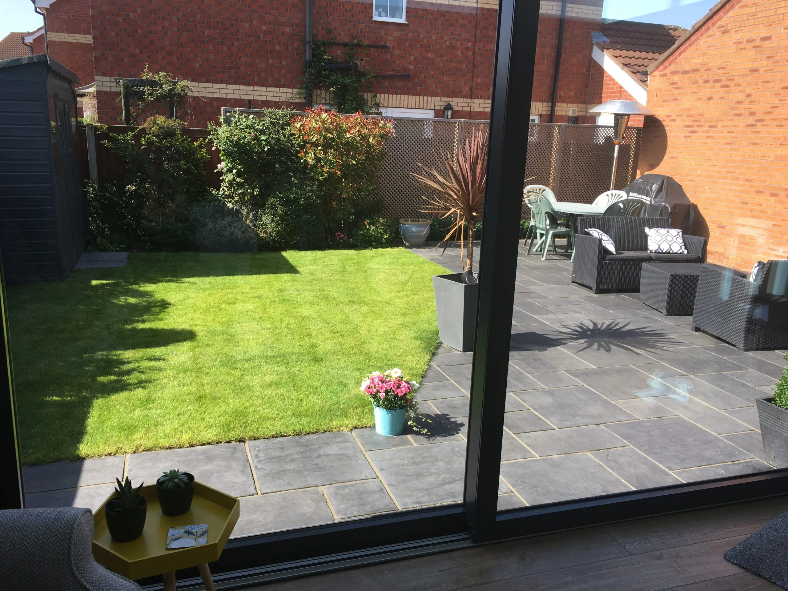 Garden view form inside single storey extension